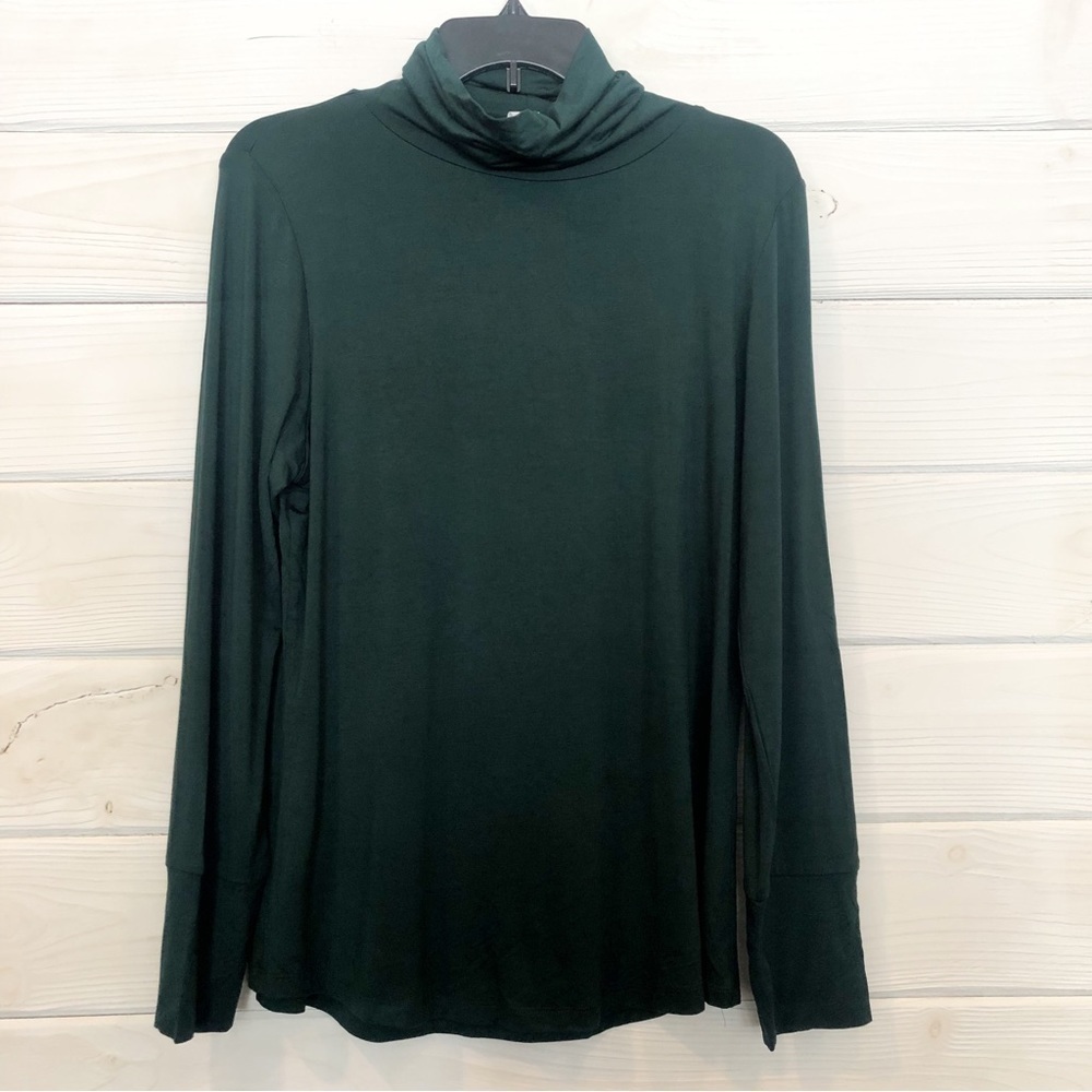 ⭐5 for $25 Icyzone 95% Modal Long Sleeve Turtleneck Top Emerald Green
